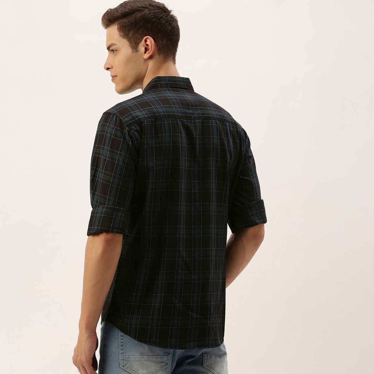 The Indian Garage Co Men's Slim Fit Checkered Casual Shirt | Black - XL