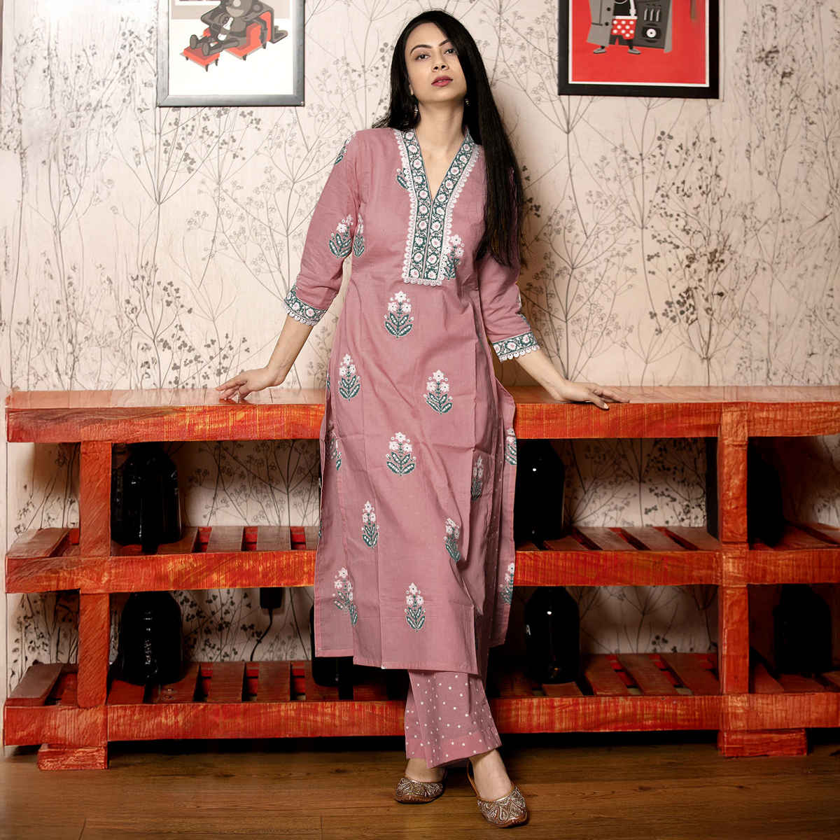 GoSriKi Women's Rayon Blend Straight Printed Kurta with Pant & Dupatta | BELAGAVI | Purple - XL