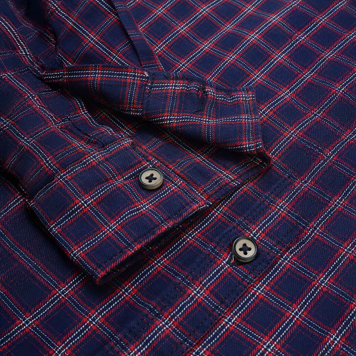 The Indian Garage Co Men's Slim Fit Checkered Casual Shirt | Navy Blue & Red - M