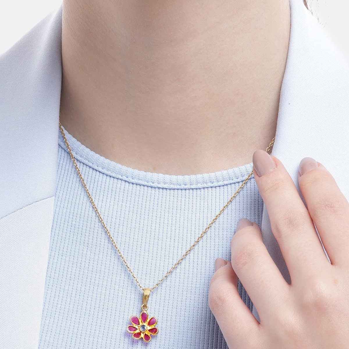 Unniyarcha 92.5 Silver Red Hydro Flower Necklace Set