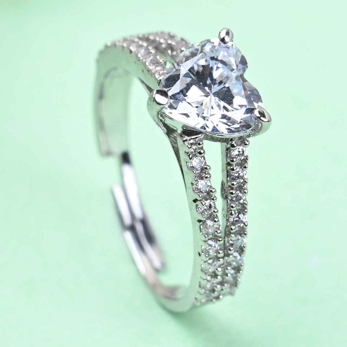 Clara 925 Sterling Silver Proposal Finger Ring With Adjustable Band | Swiss Zircon Rhodium Plated