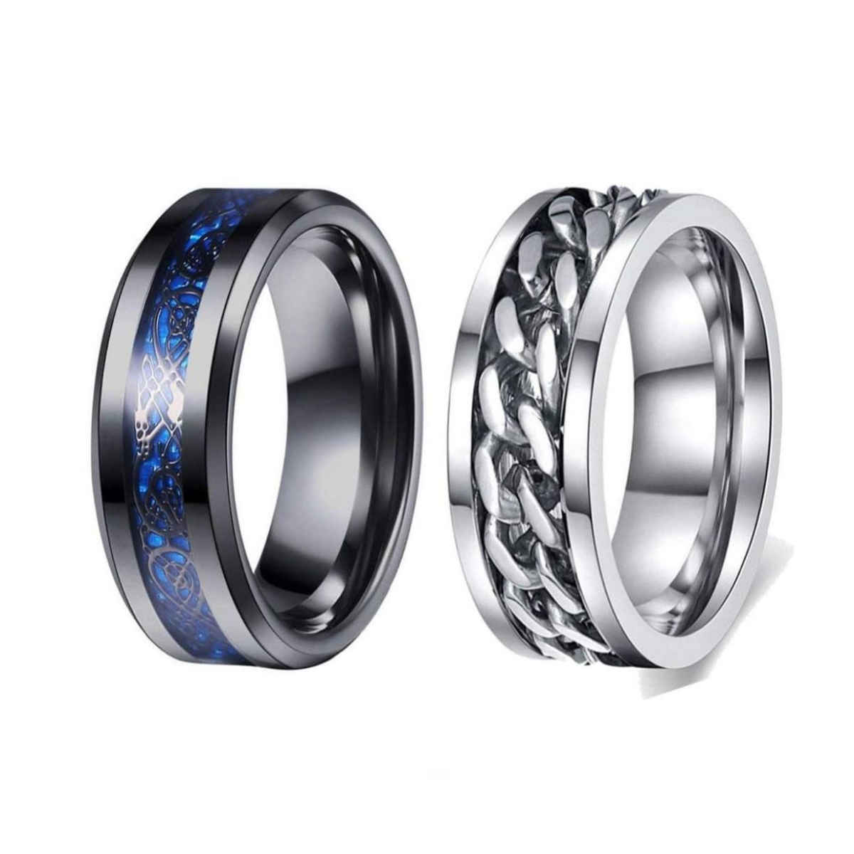 YouBella Jewellery Silver Plated Stainless Steel Ring Combo For Men (Style 1)