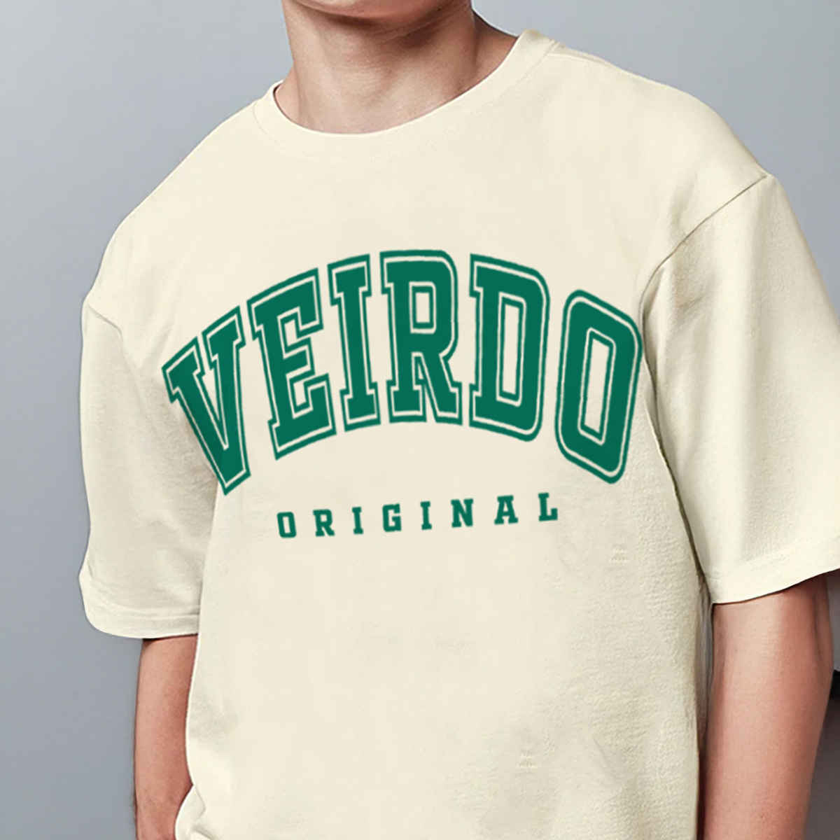 Veirdo Pure Cotton Oversized Fit Round Neck Swan White Printed T-Shirt For Men - XXL