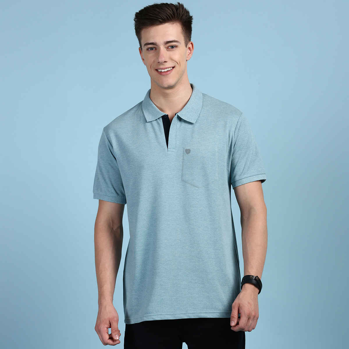 Lux Cozi Men's Solid Cotton Polo T-shirt with Pocket | Pal Green - XL