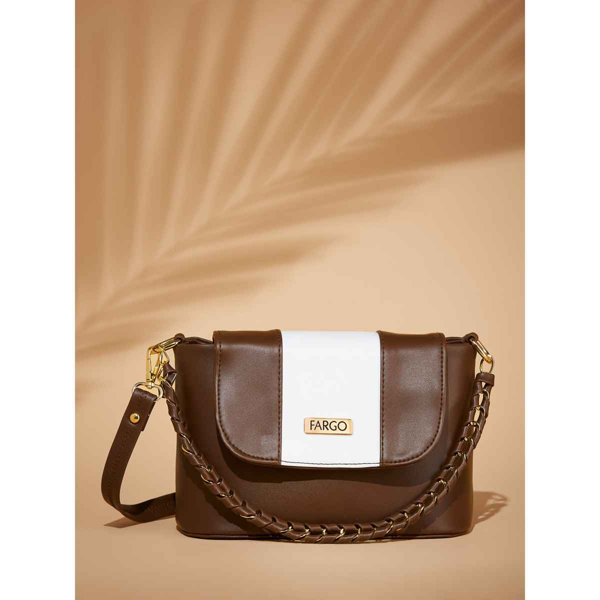 Fargo Women's Vegan Leather White Strip Sling Bag | Brown