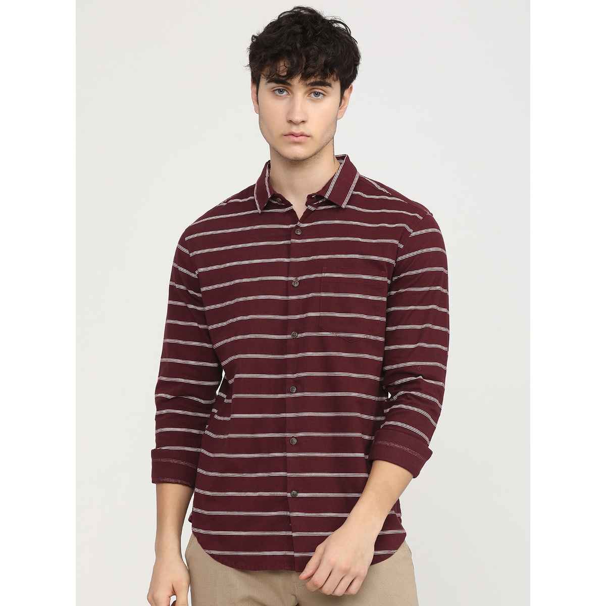 Ketch Men Maroon Striped Casual Shirt | Multicolor | M