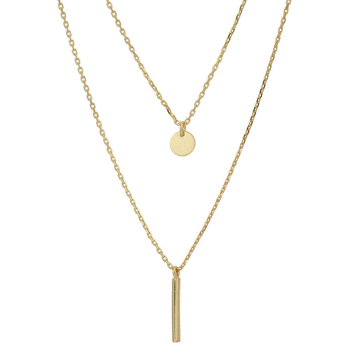Carlton London 18kt Gold Plated Dangling Bar Double Chain Layered Necklace | FJN3130
