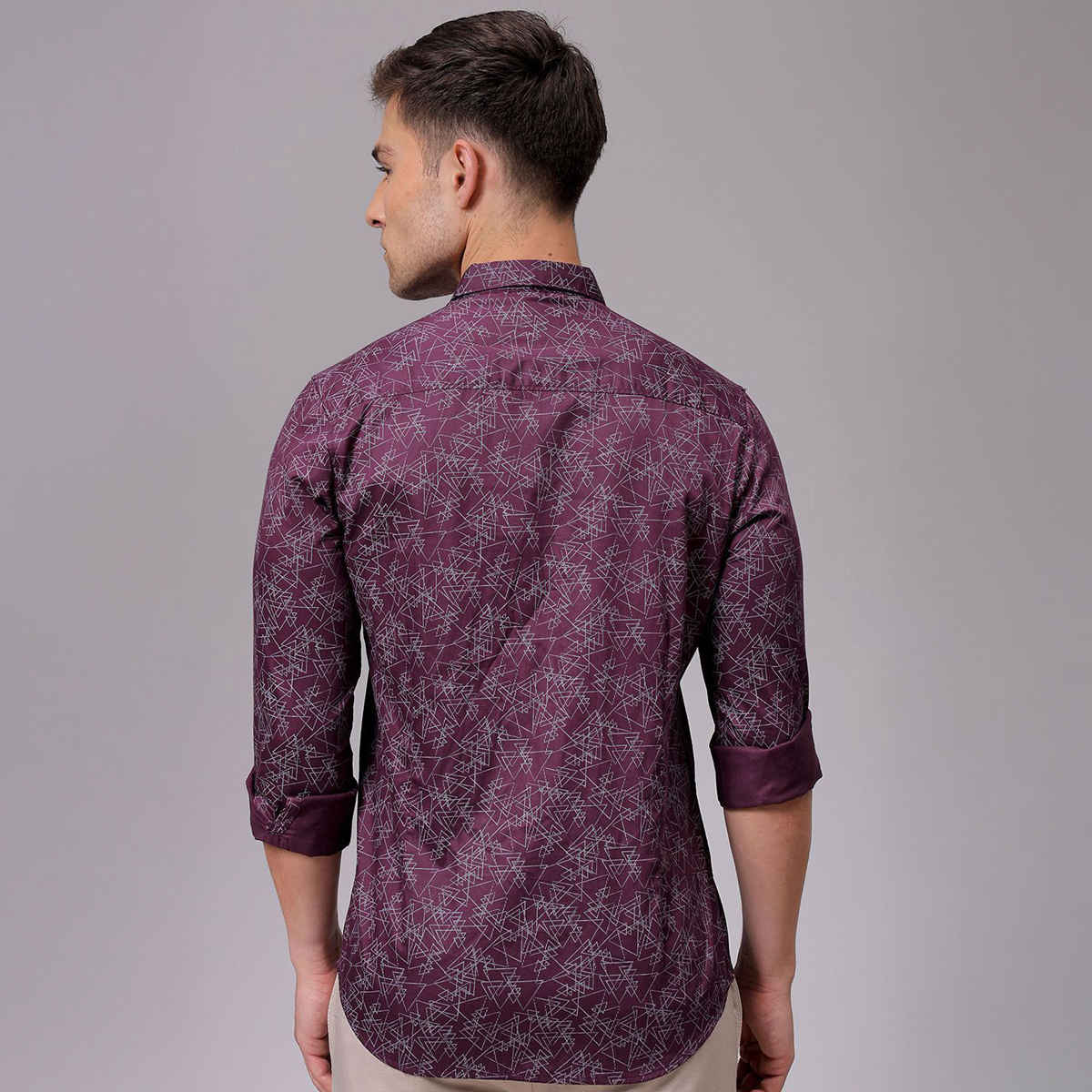 The Indian Garage Co Men's Slim Fit Geometric Printed Casual | Burgundy | M