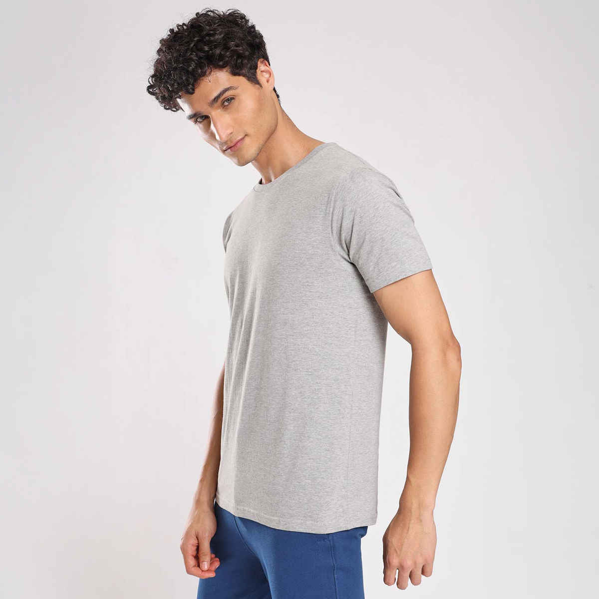 Nobero Men's Plain Classic Fit T-shirt | Grey Melange - S