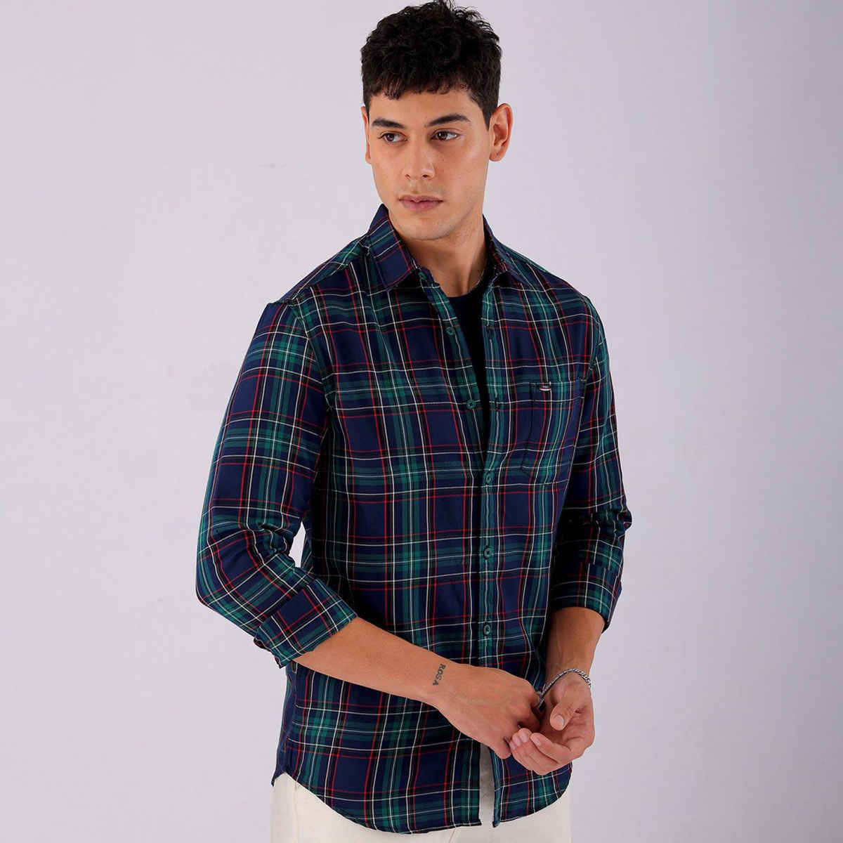 The Indian Garage Co Men's Slim Fit Checked Casual | Green | M