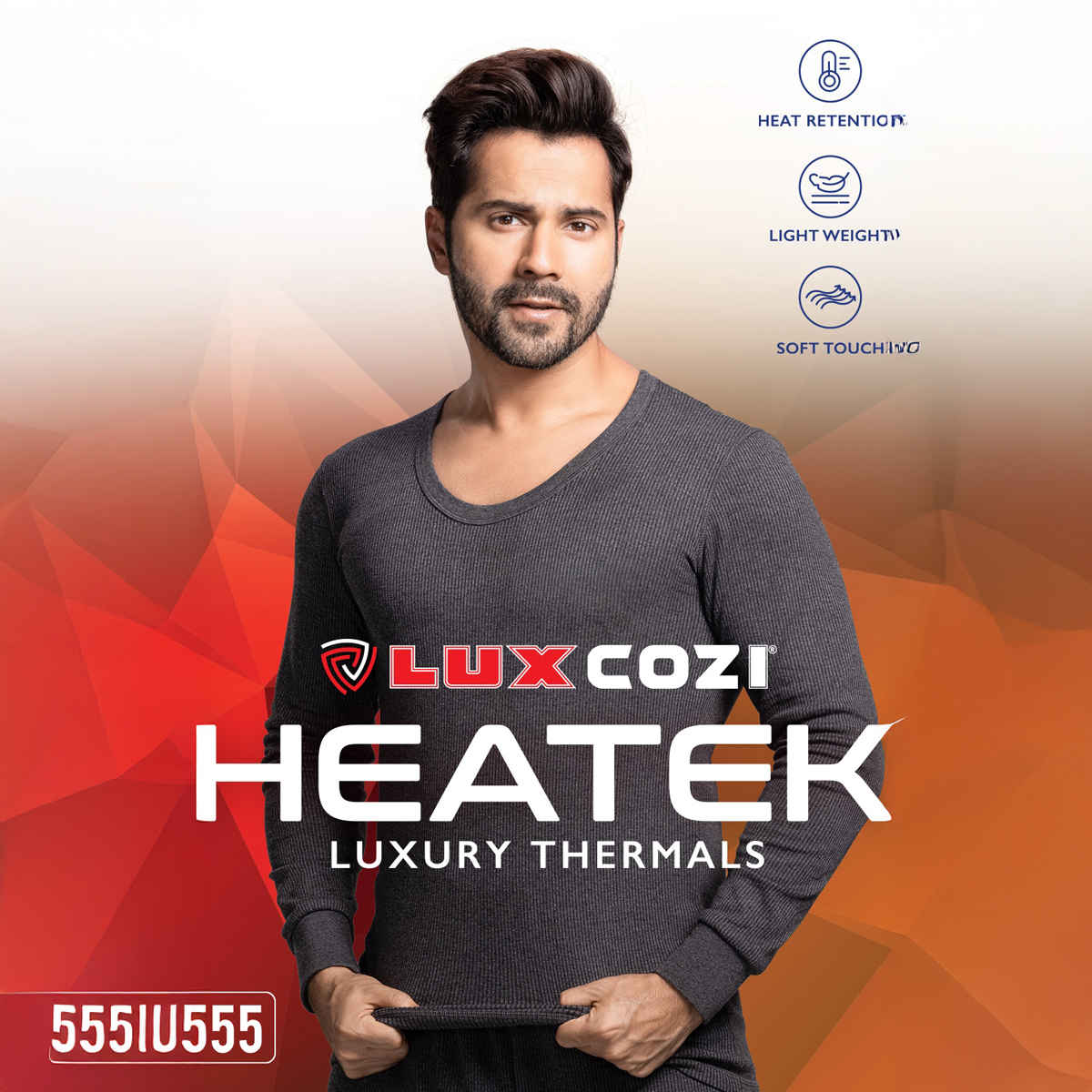 Lux Cozi Men's Heatek Thermal Comfort, Stretchable & Super Warm Round Neck Top | Black Melange-90