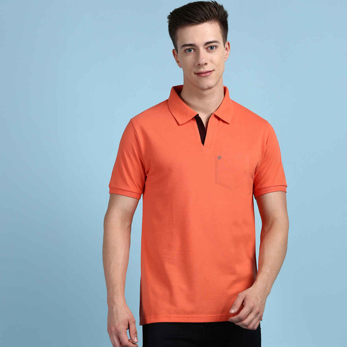Lux Cozi Men's Solid Cotton Polo T-shirt with Pocket | Apricot - XL