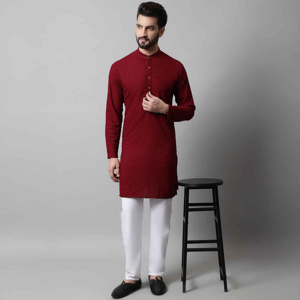 Jompers Men's Kurta | Ko 561 | Maroon - L