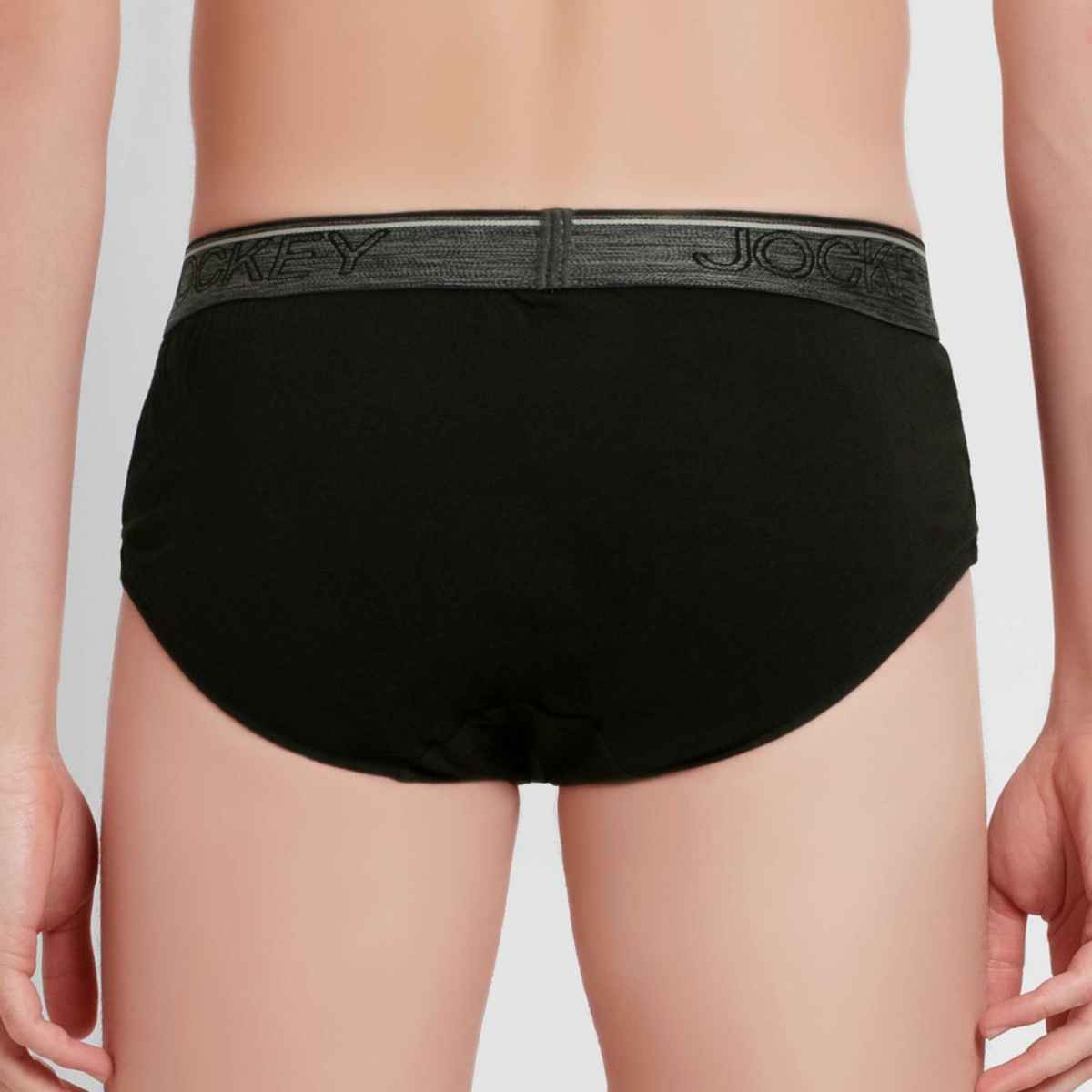Jockey 8037 Men's Super Combed Cotton Underwear Solid Brief|Ultrasoft Waistband | Black-M