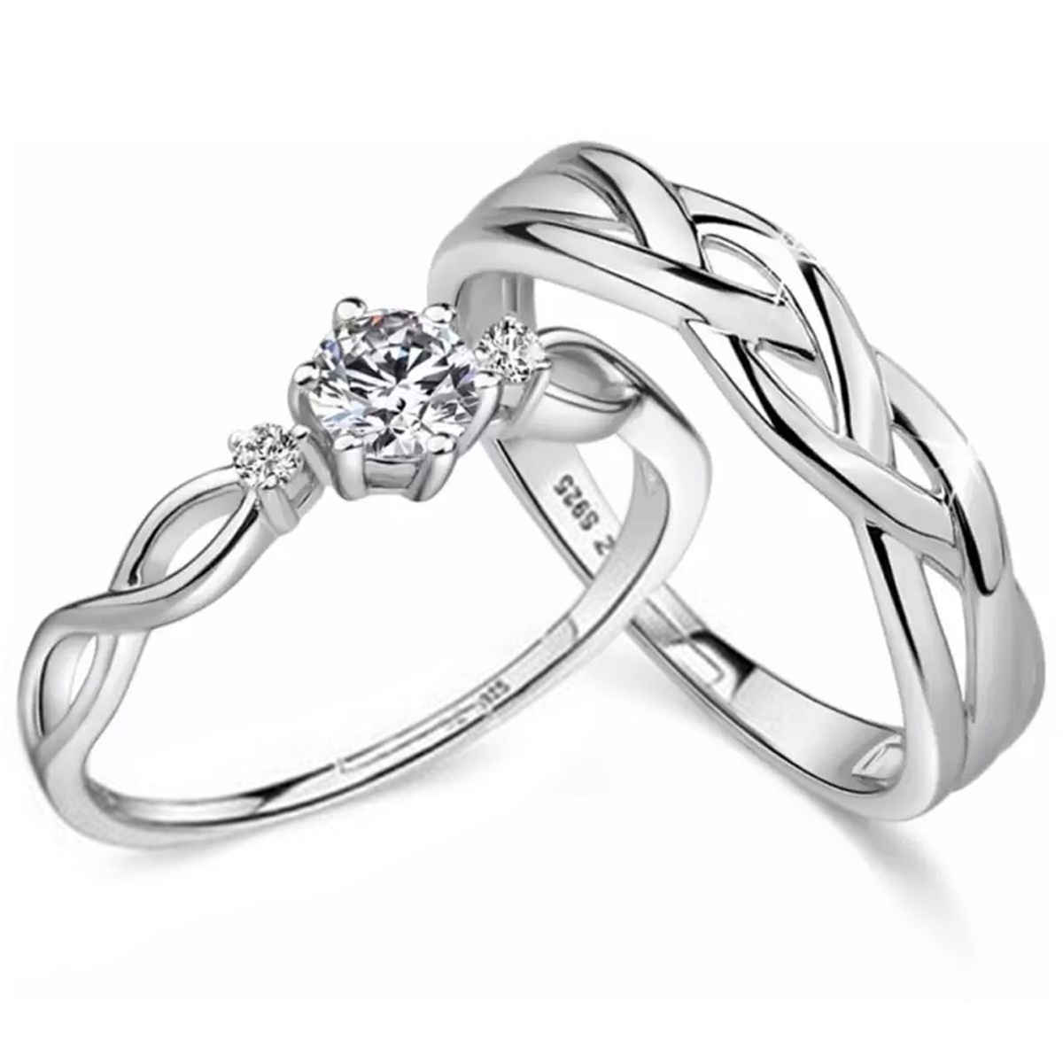 Peora Silver Plated Classic Solitaire Couple Rings Jewellery Gift Sets for Unisex