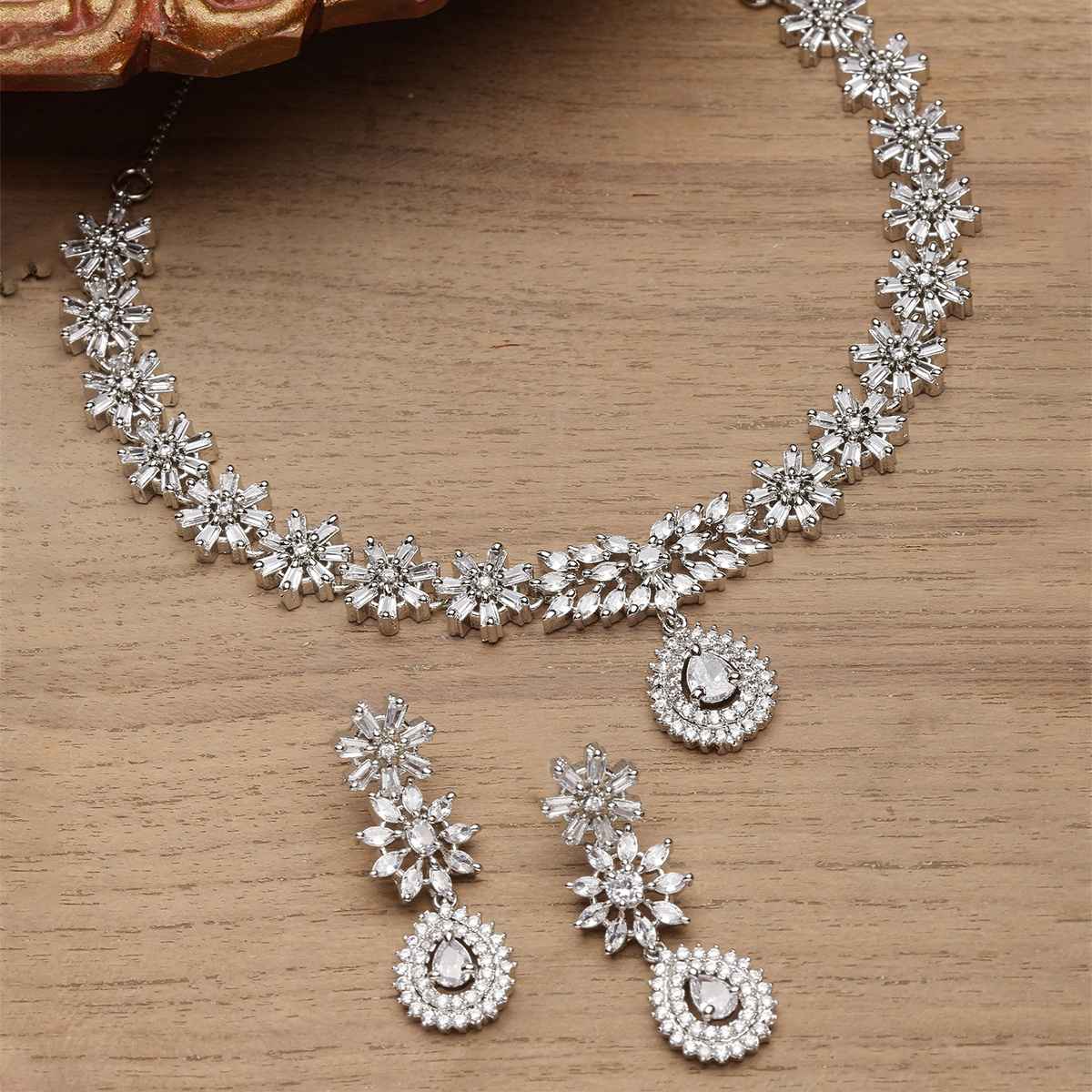 Zeneme Rhodium-Plated Ad Jewellery Set For Women & Girls