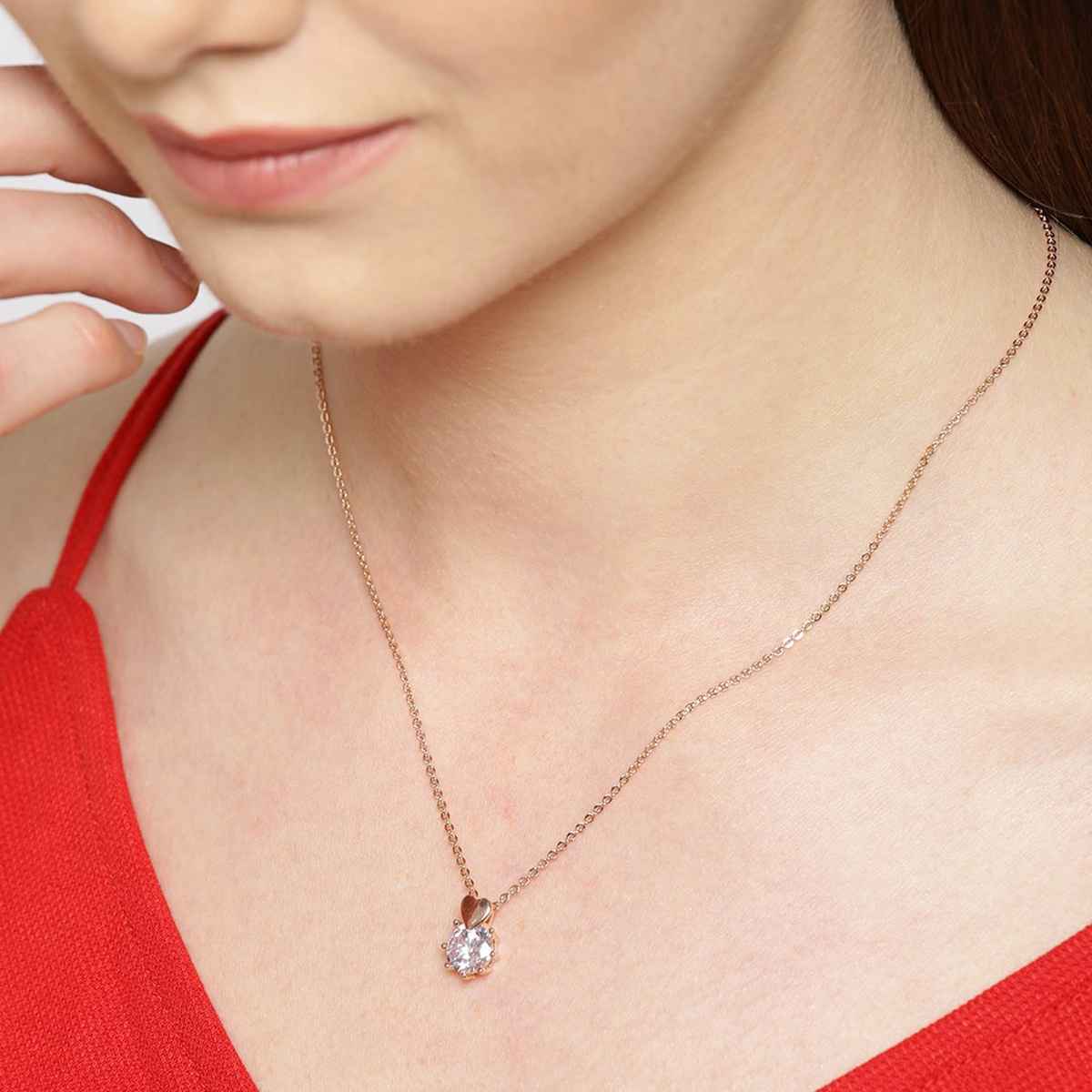 Carlton London 18kt Rose Gold Plated with Solitaire Pendant and Chain | FJN2304