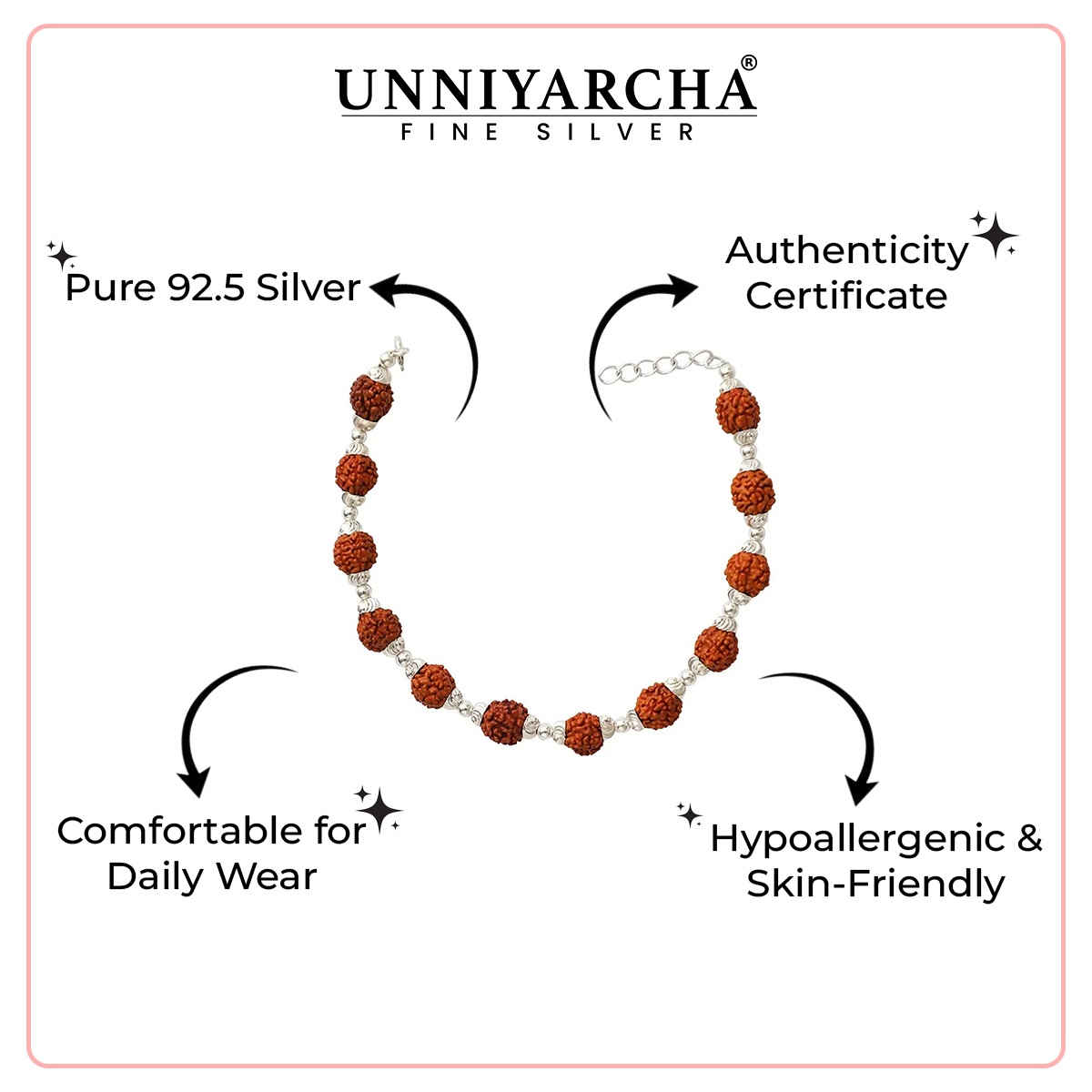 Unniyarcha Men's Silver 92.5 Bracelet With Rudraksha Beads