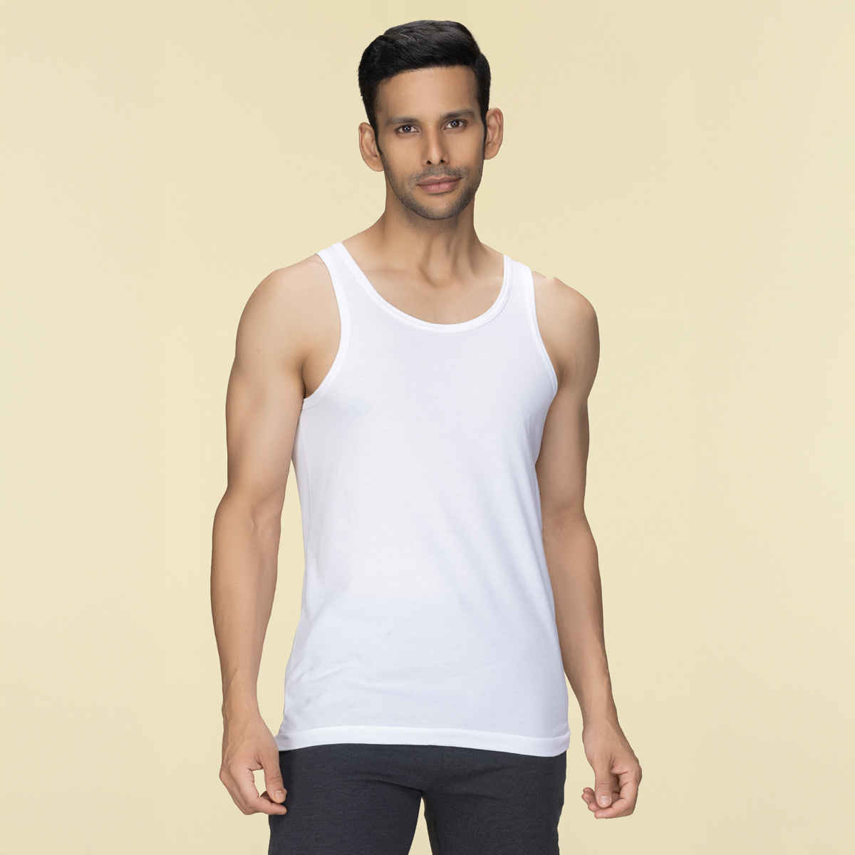 XYXX Men's Cotton Solid Polar White Vest| S