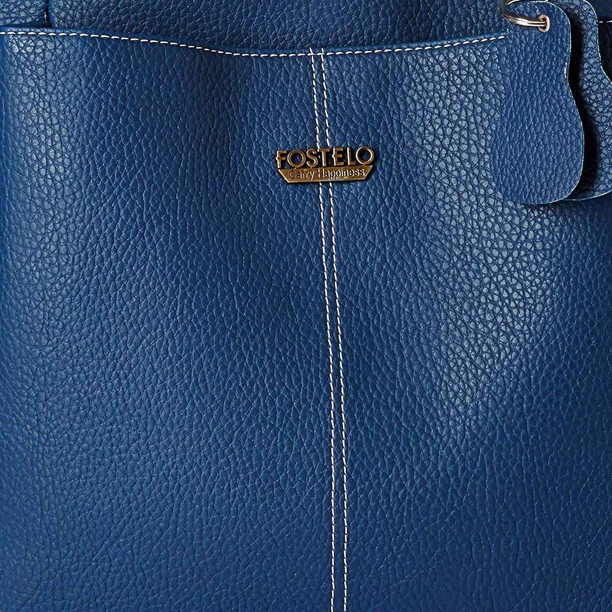 Fostelo Women's Vegan Leather Florence Handbags Shoulder Hobo Bag Ladies Purse | Blue | Large