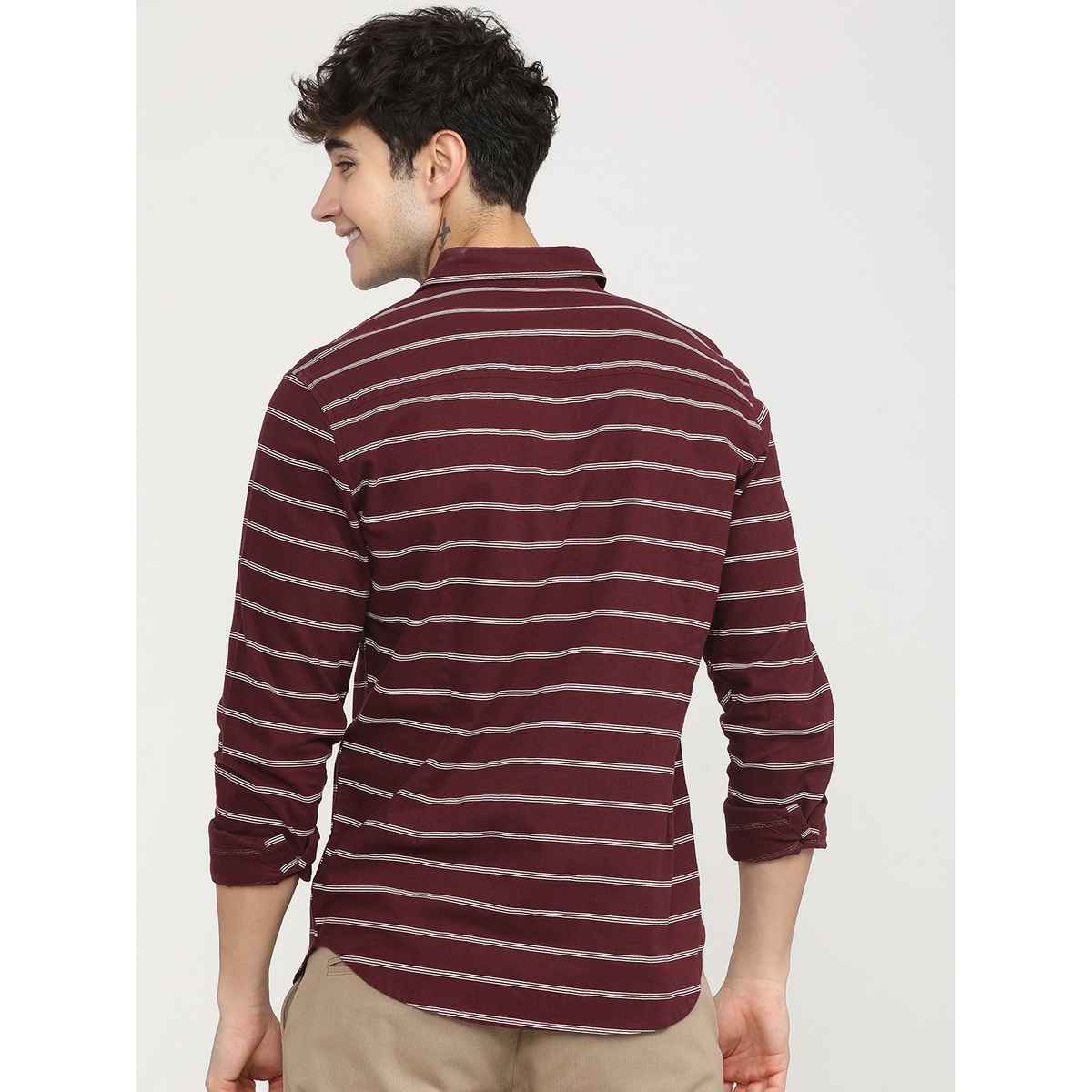 Ketch Men Maroon Striped Casual Shirt | Multicolor | M