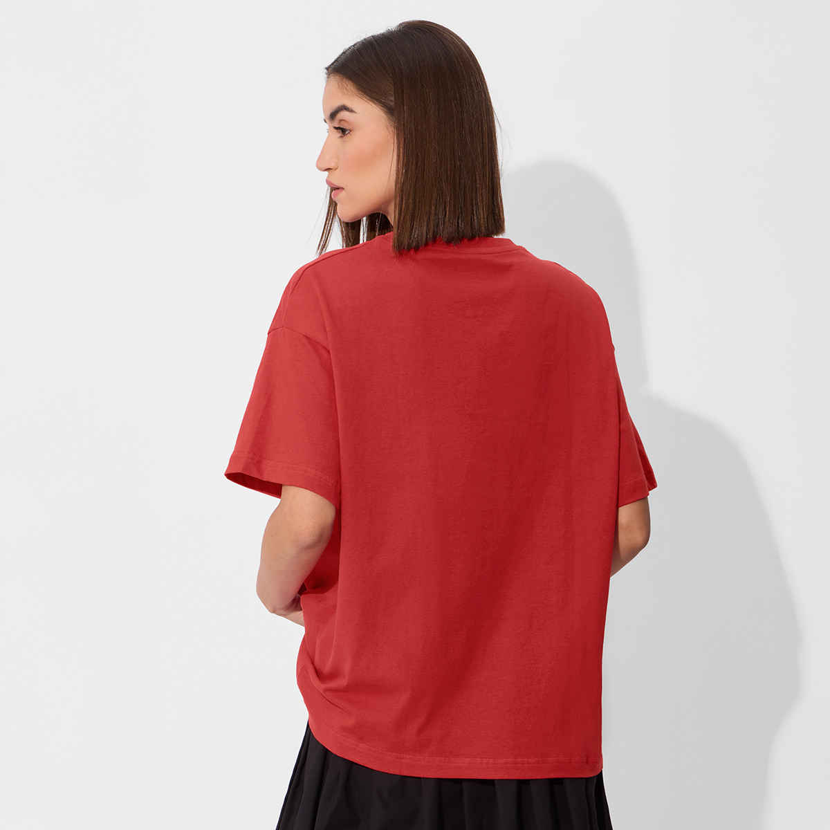 The Souled Store Women's Solids Rouge Red Oversized T-shirt | Red - XL