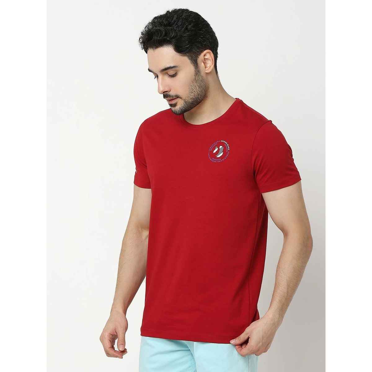 Underjeans by Spykar Men Pure Cotton T-shirt | Deep Red - M