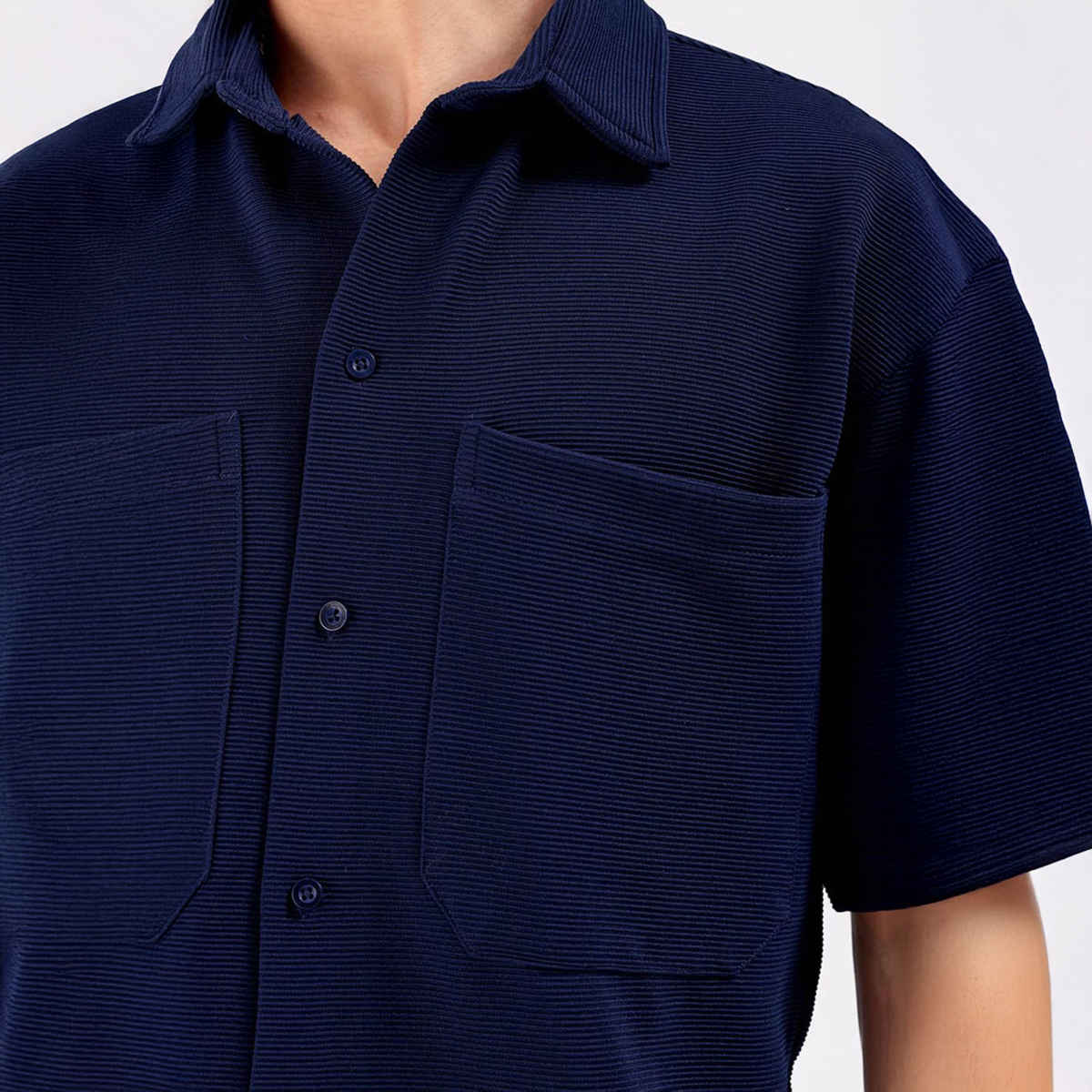 The Indian Garage Co Men's Boxy Fit Solid Casual | Navy Blue | XL