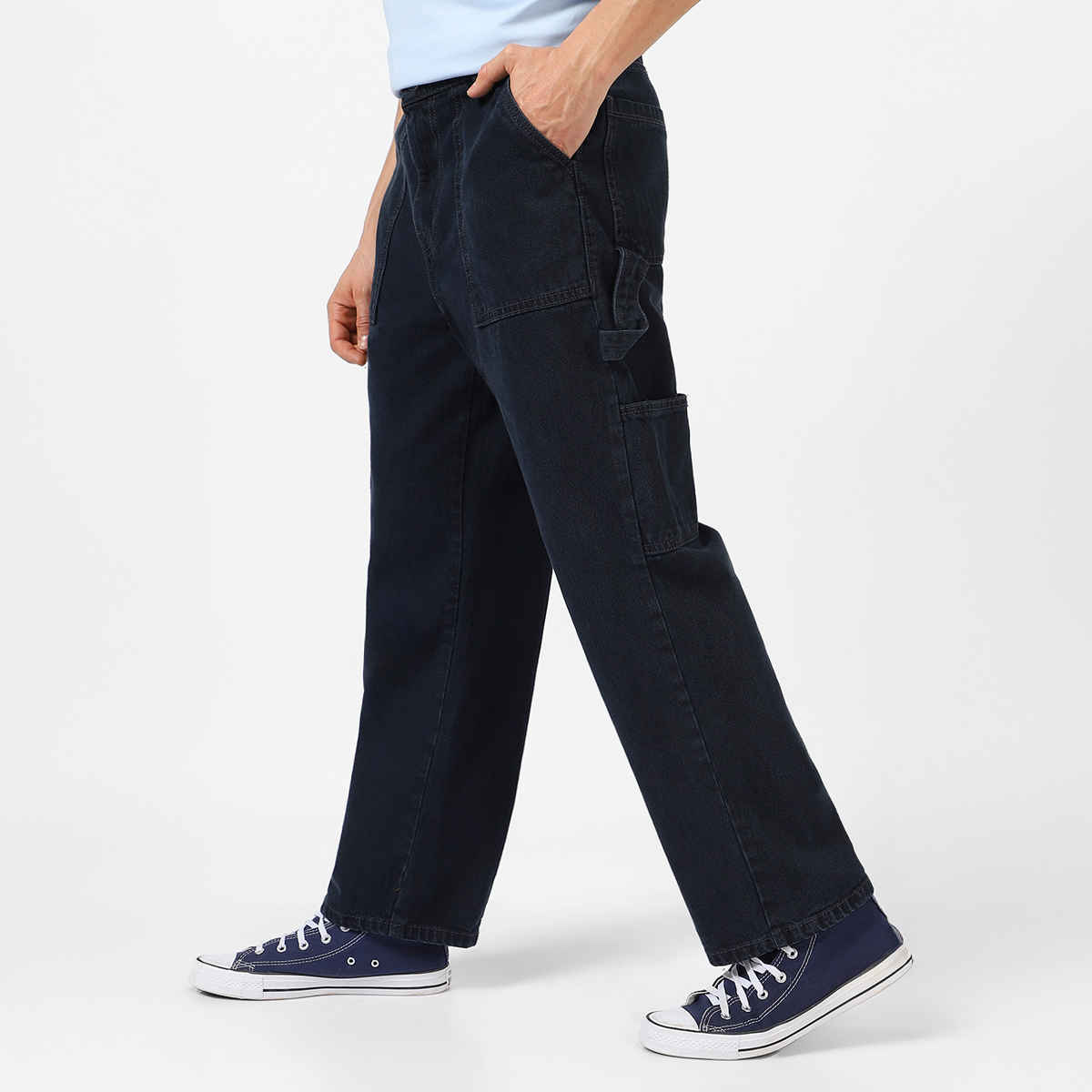 Urbano Fashion Men's Dark Grey Baggy Fit Carpenter Cargo Jeans With 6 Pockets Non-Stretchable-30