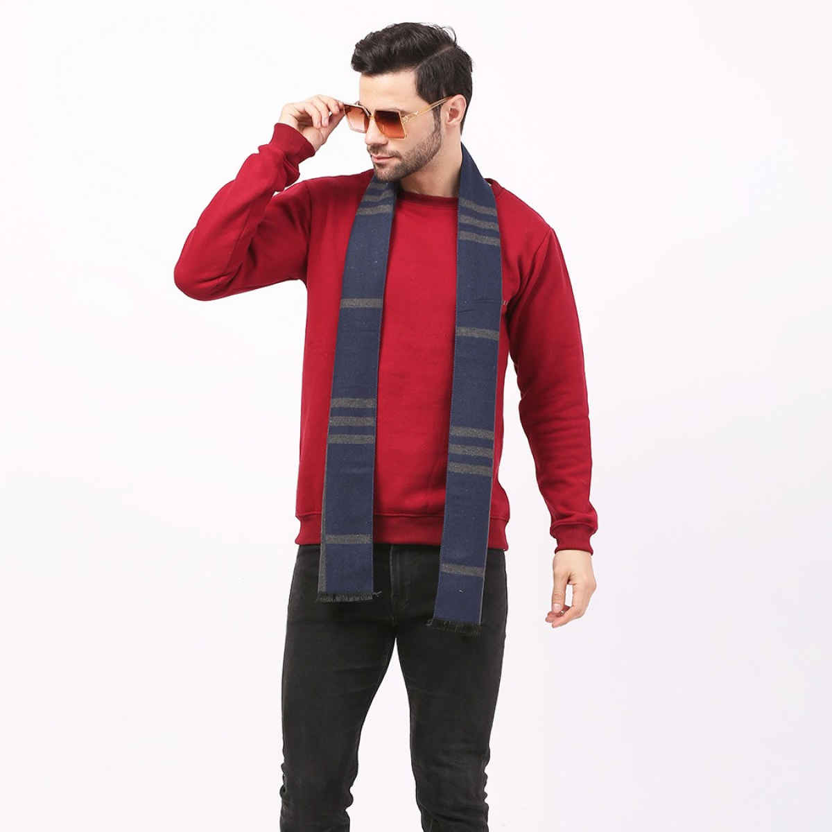 Calvadoss Unisex Checked Acrylic Muffler | Calmuf-149901 | Navy and Grey