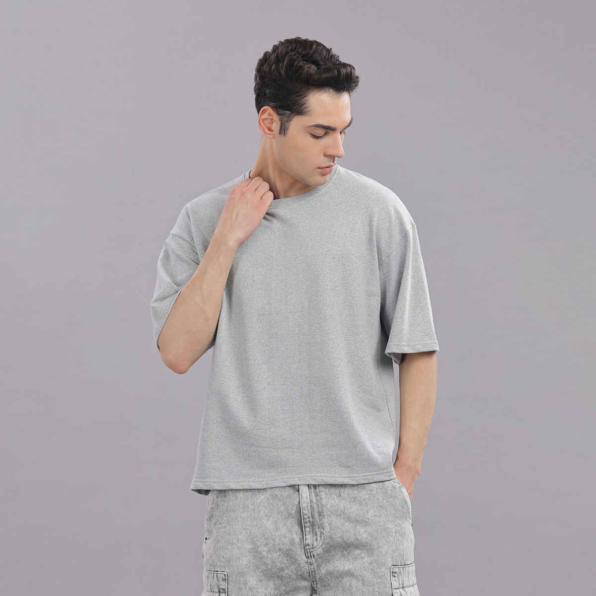 Springman Men Cotton French Terry Oversized T-shirt | Grey - L
