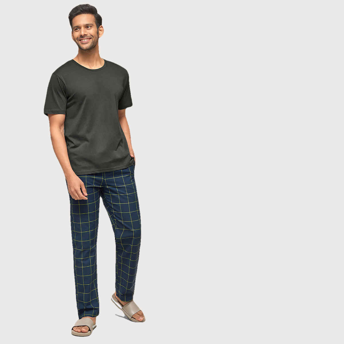 XYXX Checkmate 100% super combed cotton Checks Pyjama Relaxed Fit | 2 Side pockets | Navy- L