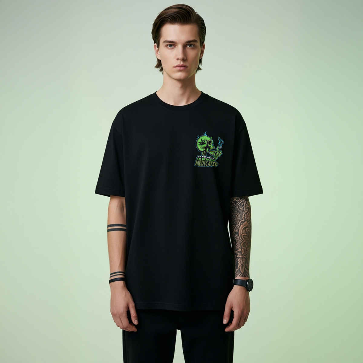 BENNY BROOKS Men's Round Neck half sleeve Oversized T-shirt |AA(ARN)BLACK144 | Black - M