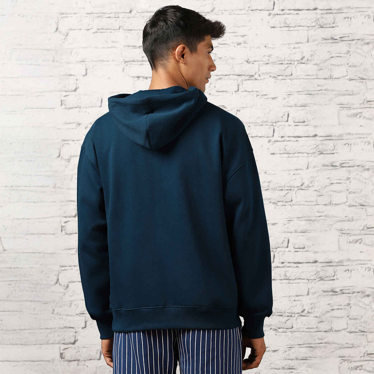 Nobero Men's Oversized Solid Hoodie | Navy Blue - XXL