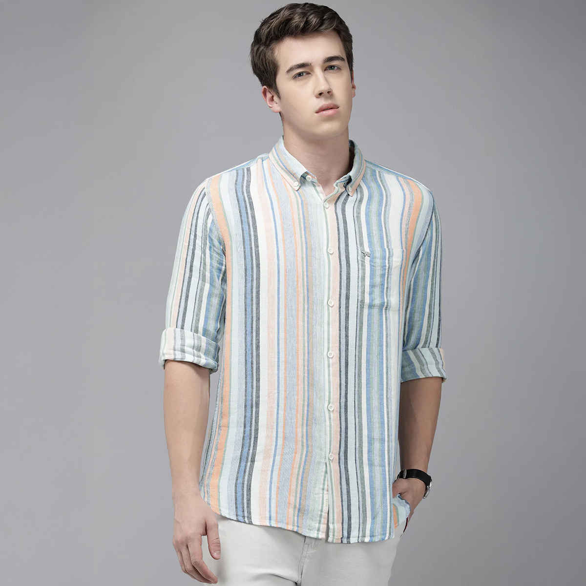 The Bear House Men Slim Fit Striped Cotton Casual Shirt - Ancram | Multicolor | XXL
