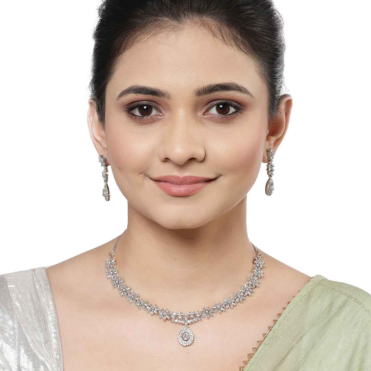 Zeneme Rhodium-Plated Ad Jewellery Set For Women & Girls