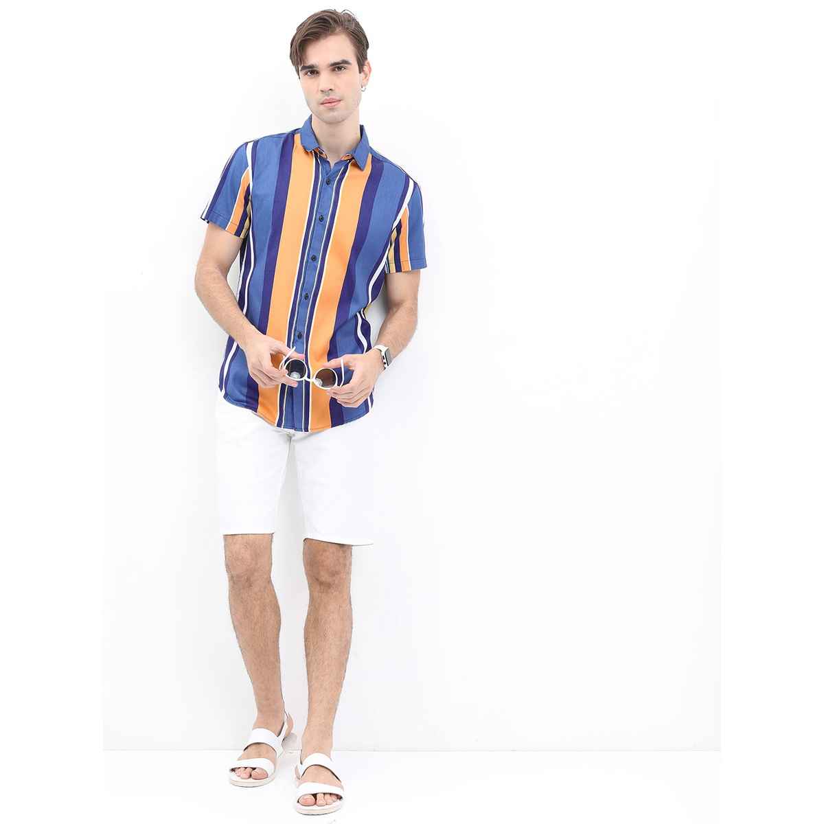 Ketch Men Slim Fit Striped Cotton Casual Shirt | Blue | L