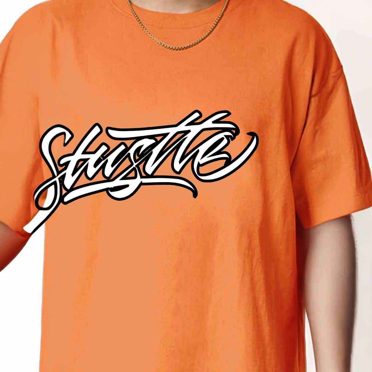 Veirdo Pure Cotton Oversized Fit Round Neck Orange Printed T-Shirt For Men - S