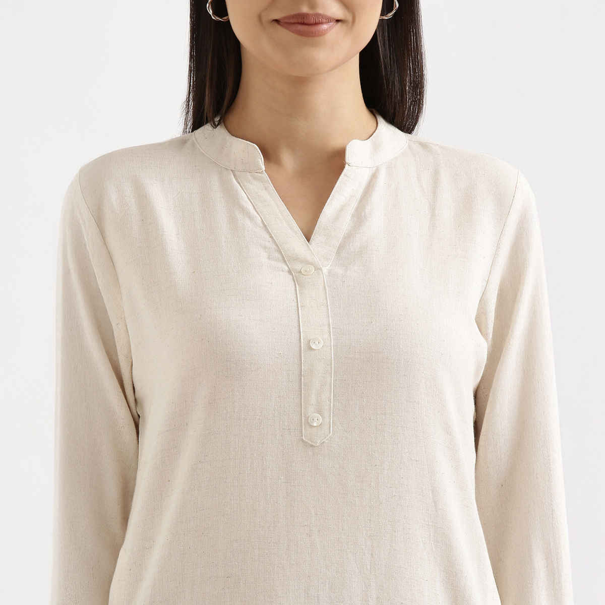 Saadaa Women's Long Airy Linen Kurta | Ecru - L