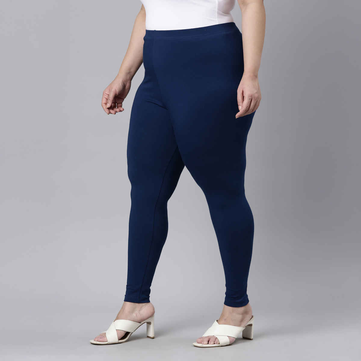 Go Colors Women's Solid Mid Rise Ankle Length Leggings | Royal - 2XL