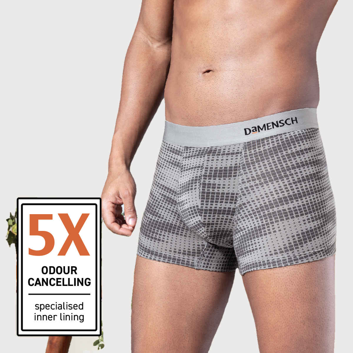 DaMENSCH Men's Modal Trunks | Silver and Grey - L