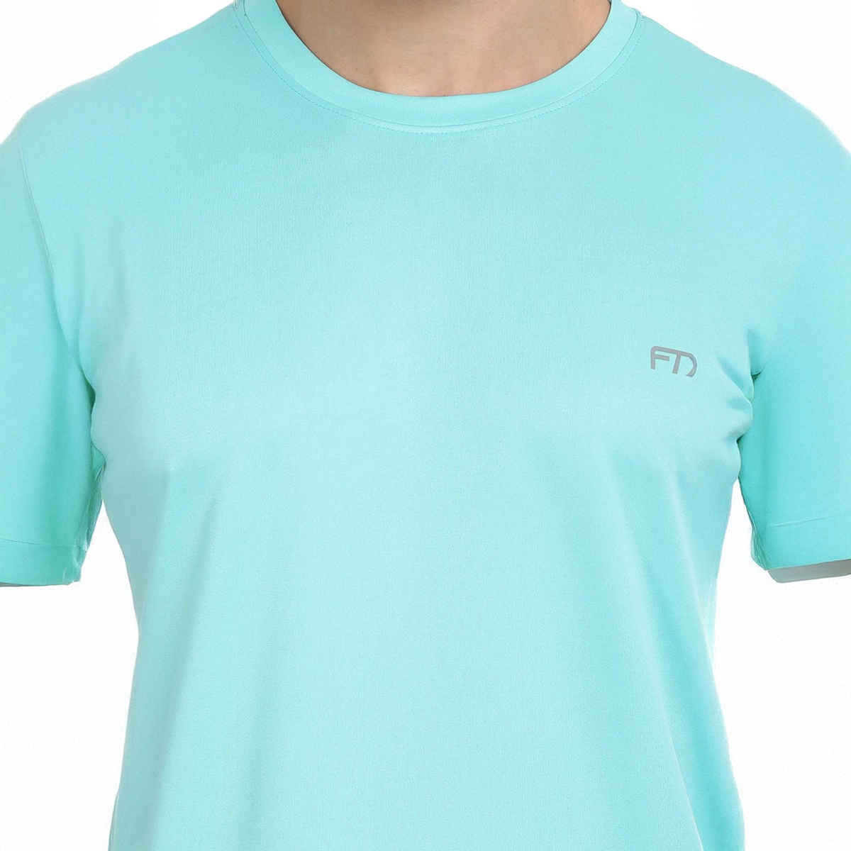 Ftx Men's Solid Round Neck Polyester Half Sleeve Casual T-shirt | Aqua | S