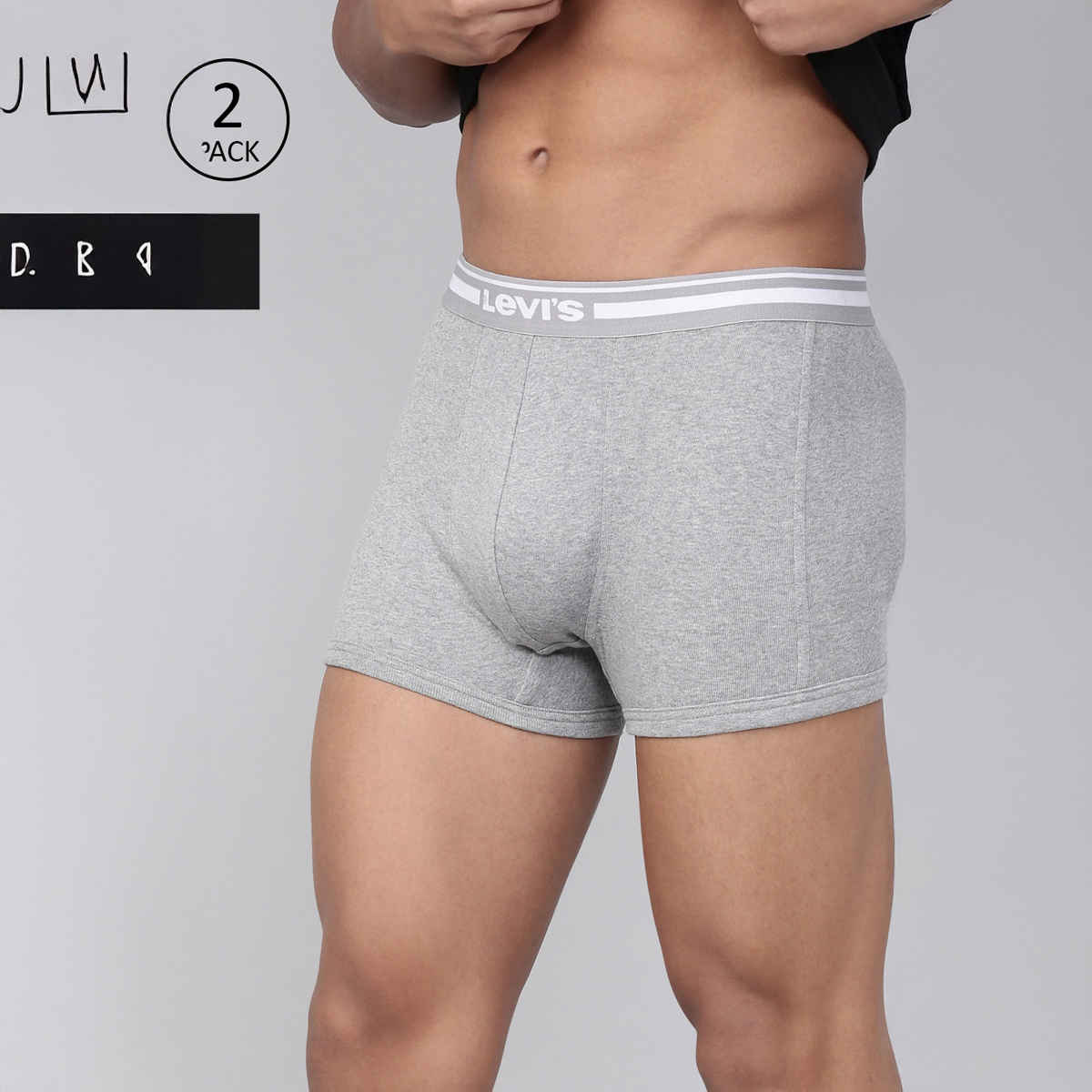 Levi's 003 Men's Comfort Trunk | Contoured Double Pouch | Pack of 2 | Lt. Grey Mel,Black | S