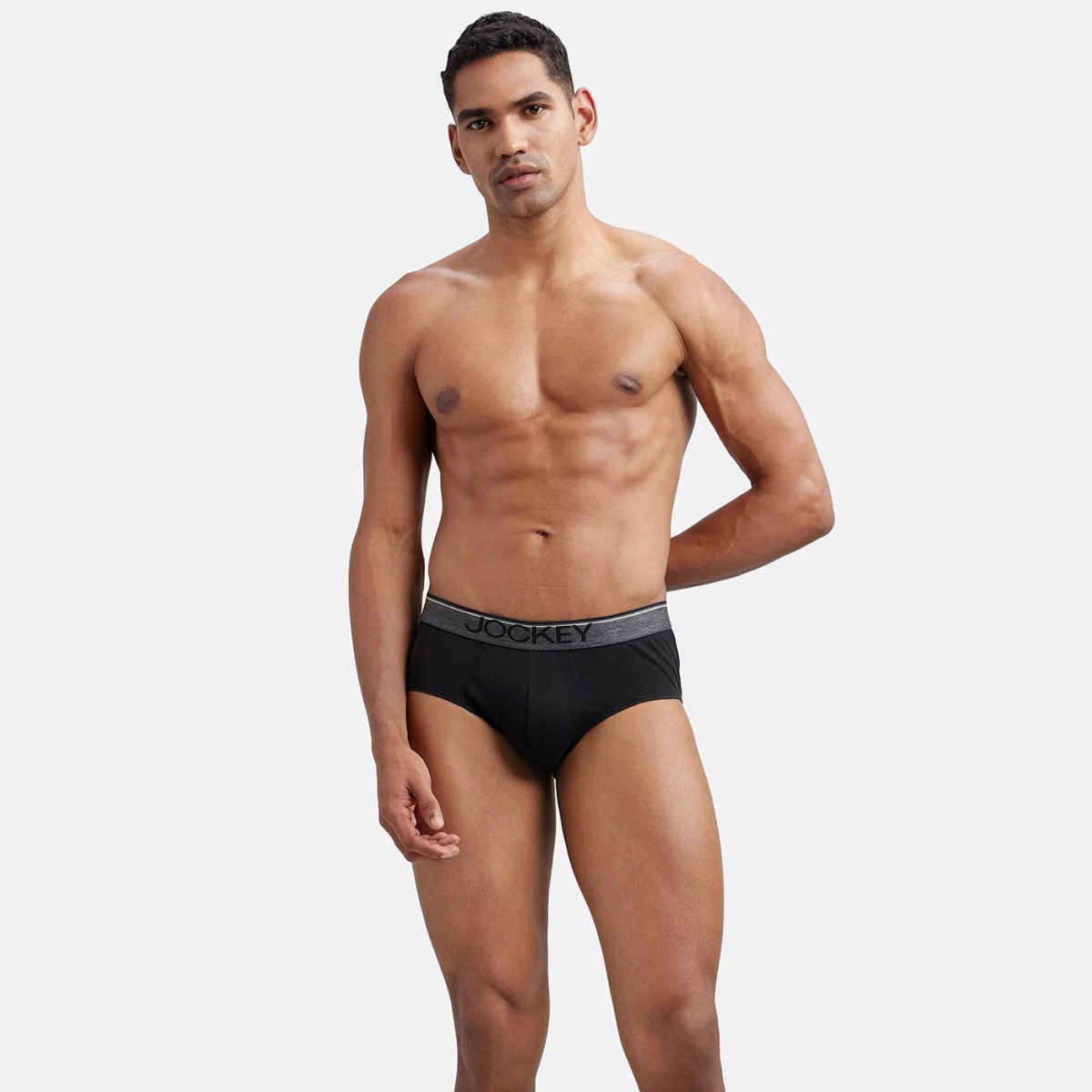 Jockey 8037 Men's Super Combed Cotton Underwear Solid Brief|Ultrasoft Waistband|PO2 | Black-L