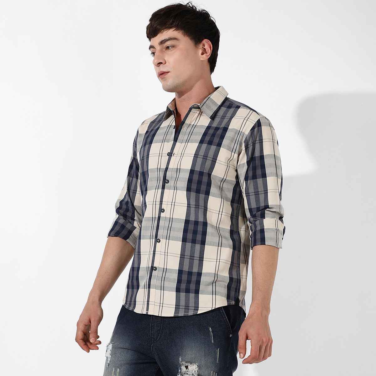 Campus Sutra Men's Tartan Plaid Shirt | Multicolour - L