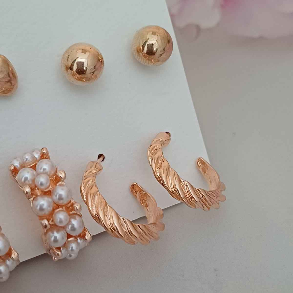 Set of 6 Earrings Rose Gold Style 2