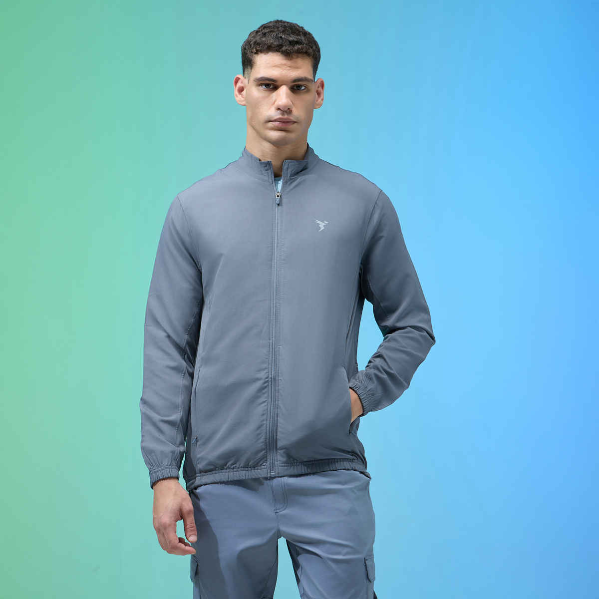 Technosport Men's Slim Fit Mock Neck Sports Jacket | TECHNOLITE Fabric | Blue - M