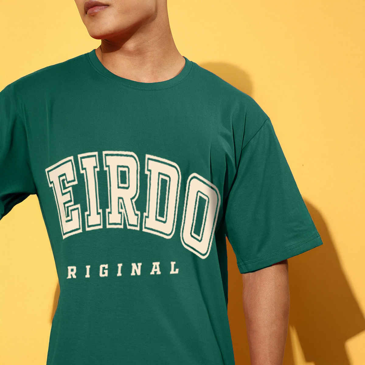 Veirdo Pure Cotton Oversized Fit Round Neck Green Printed T-Shirt For Men - XL