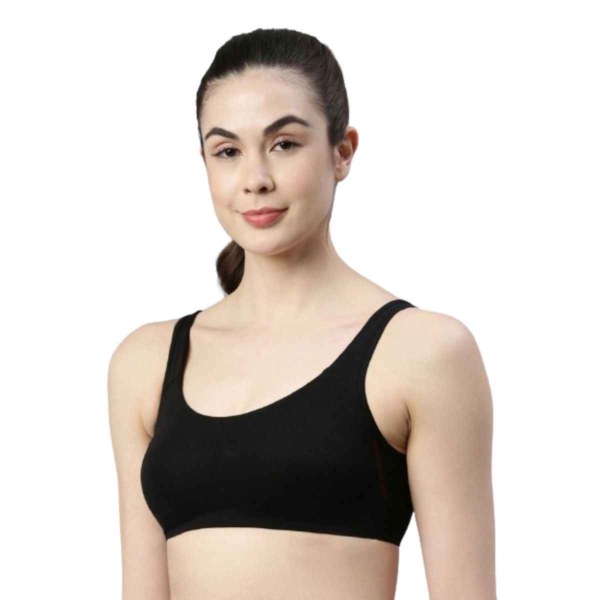 Enamor Women's SB06 Cotton Lounge Sports Bra | High Coverage | Non Padded | Wirefree | Black | L