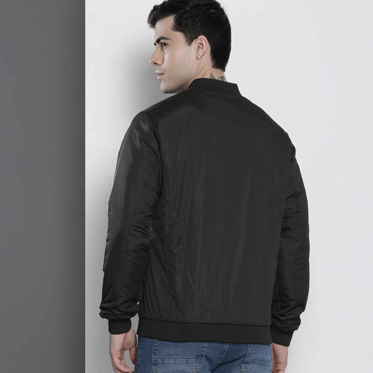 The Indian Garage Co Men's Slim Solid Jacket | Black - L